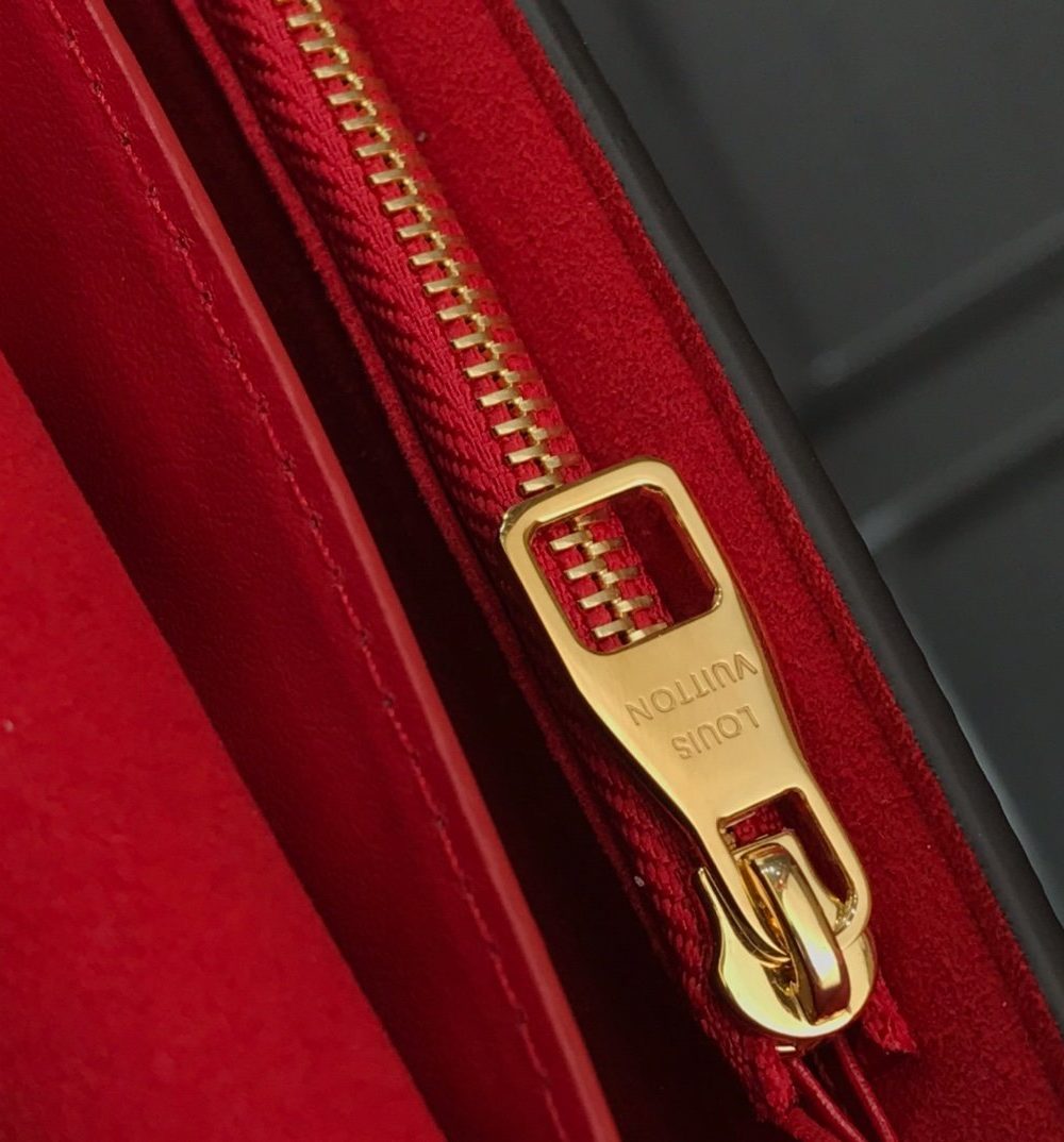 1:1 Replica Louis Vuitton Croisette Chain Wallet Damier Ebene Canvas Scarlet Red For Women, Women's Wallet 8.3in/21cm LV N60288