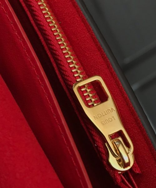 1:1 Replica Louis Vuitton Croisette Chain Wallet Damier Ebene Canvas Scarlet Red For Women, Women's Wallet 8.3in/21cm LV N60288