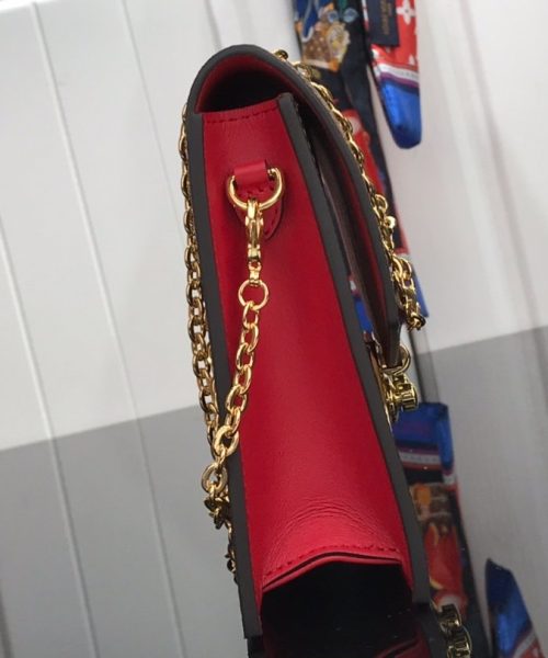 1:1 Replica Louis Vuitton Croisette Chain Wallet Damier Ebene Canvas Scarlet Red For Women, Women's Wallet 8.3in/21cm LV N60288