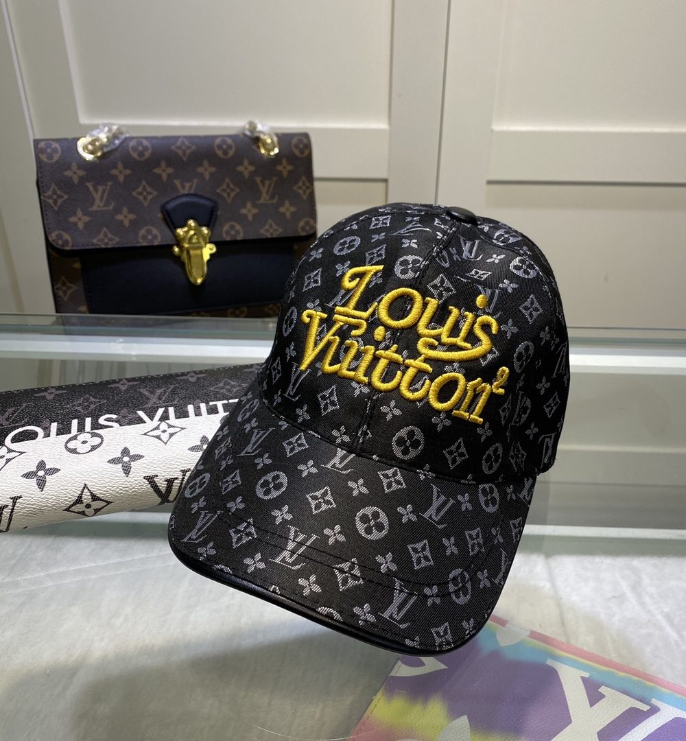 Louis Vuitton Embroidered Logo Baseball Cap Black LV Cap