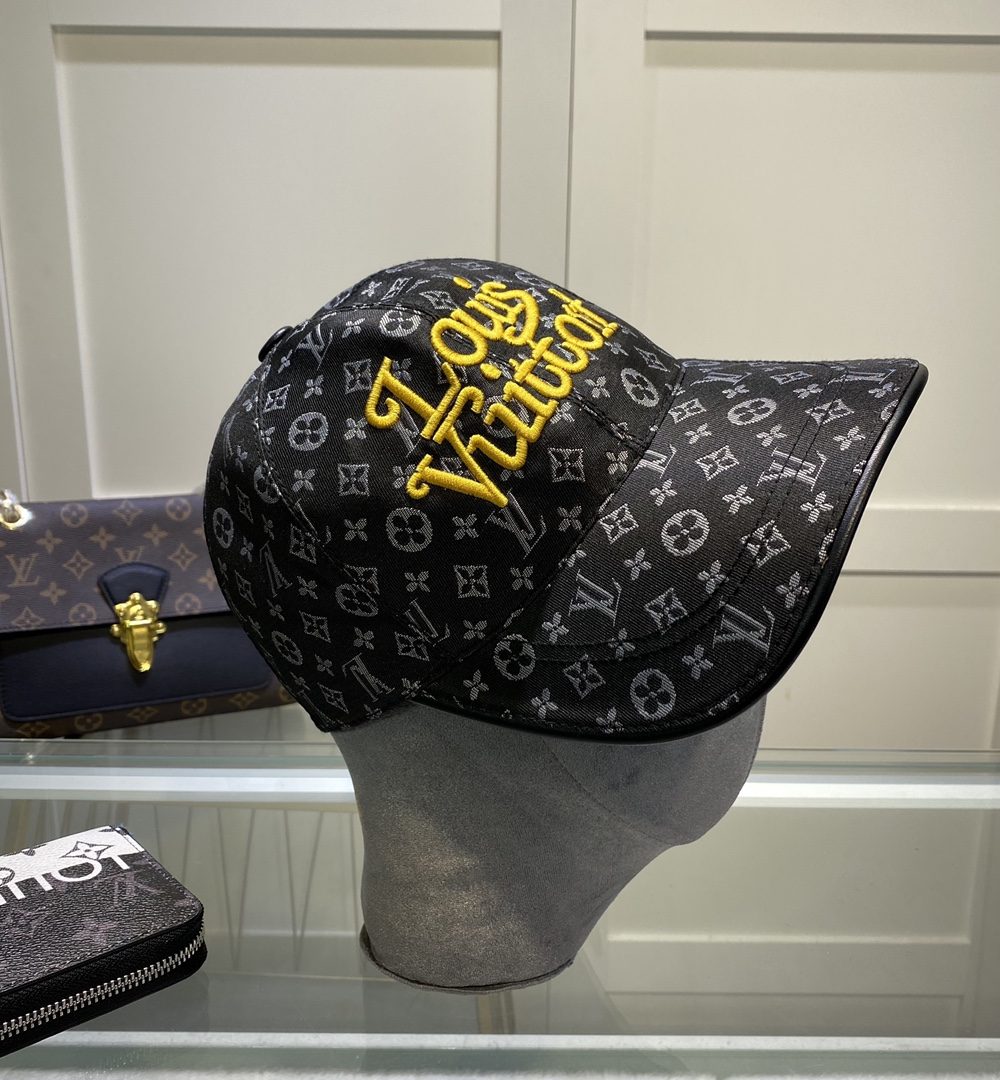 Louis Vuitton Embroidered Logo Baseball Cap Black LV Cap