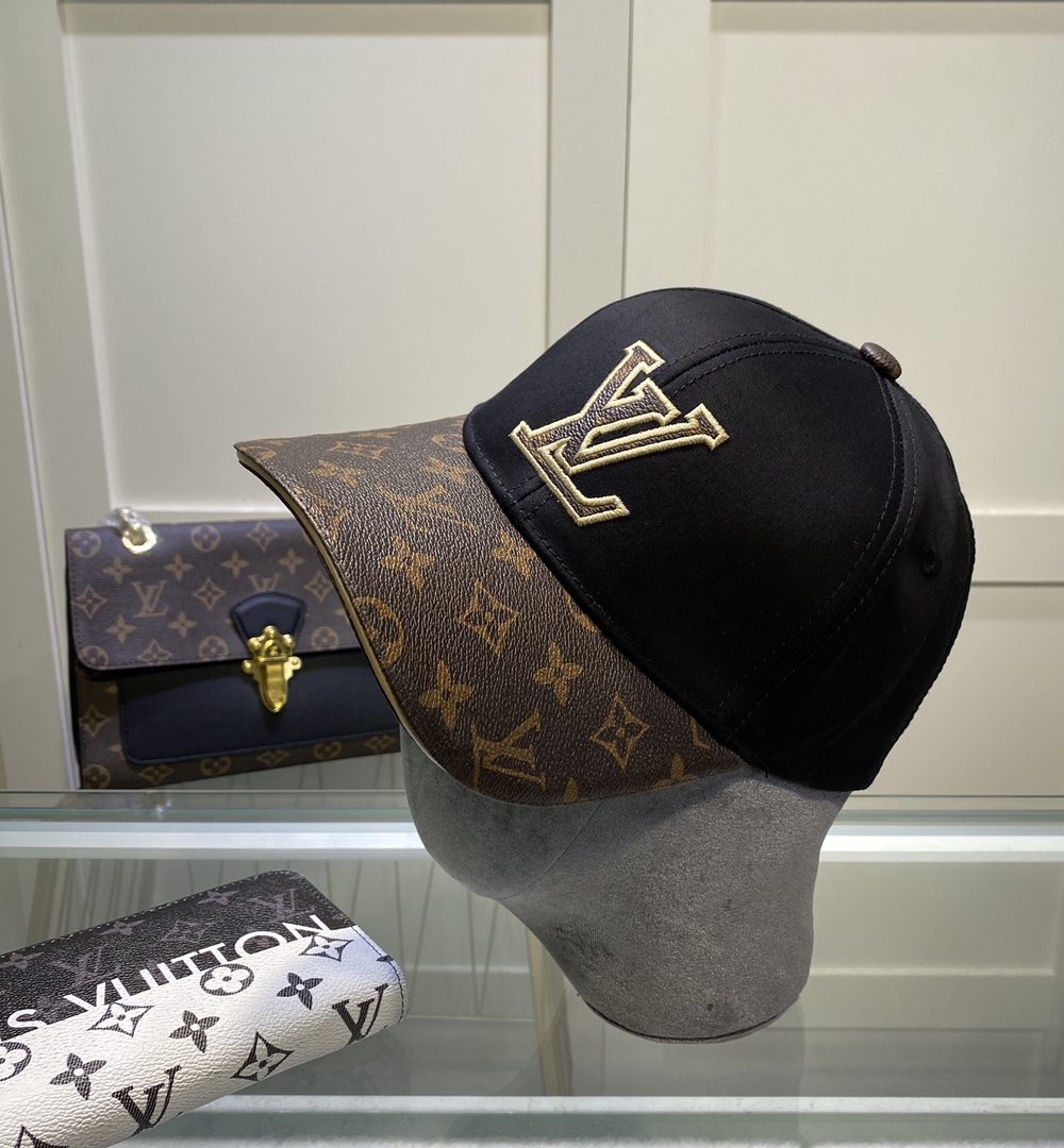 Louis Vuitton Embroidered Logo Baseball Cap Black/Brown LV Cap