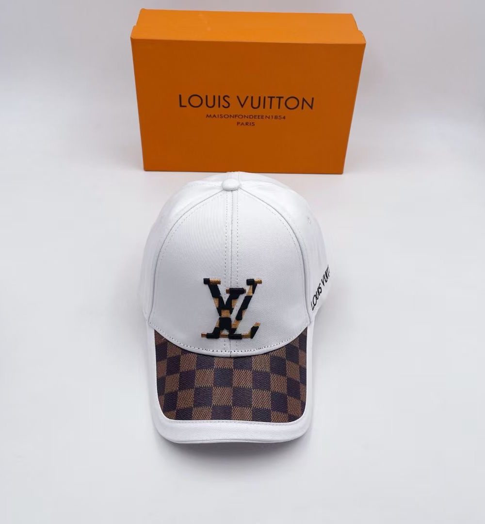 Louis Vuitton Embroidered Logo Baseball Cap White LV Cap