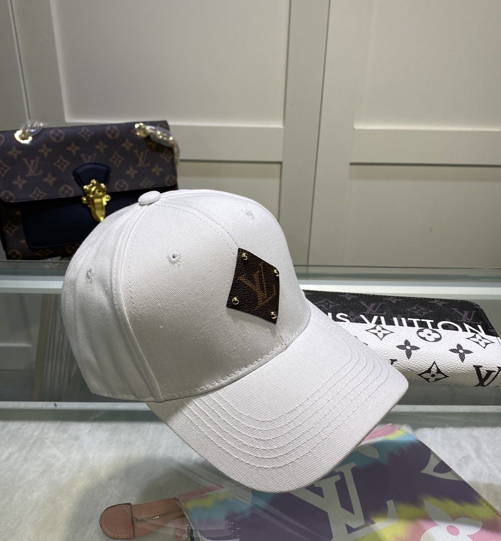 Louis Vuitton Embroidered Logo Baseball Cap White LV Cap