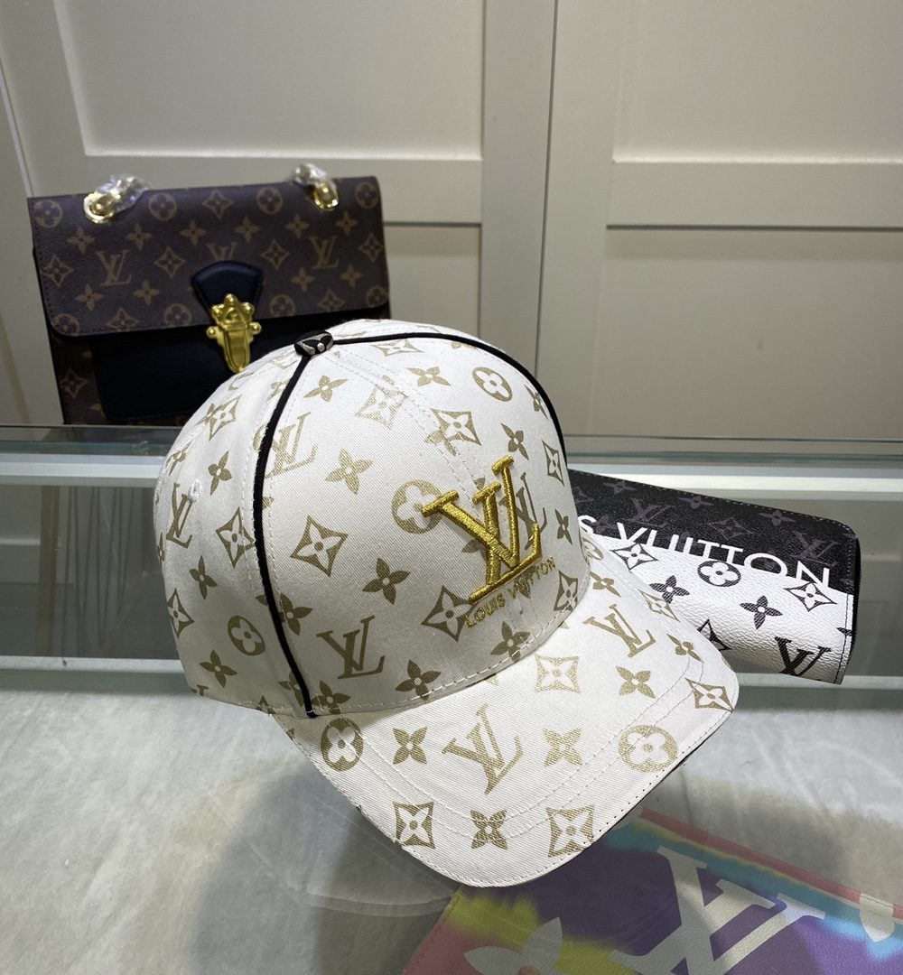Louis Vuitton Embroidered Logo Baseball Cap White LV Cap