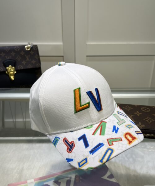 Louis Vuitton Embroidered Logo Baseball Cap White LV Cap