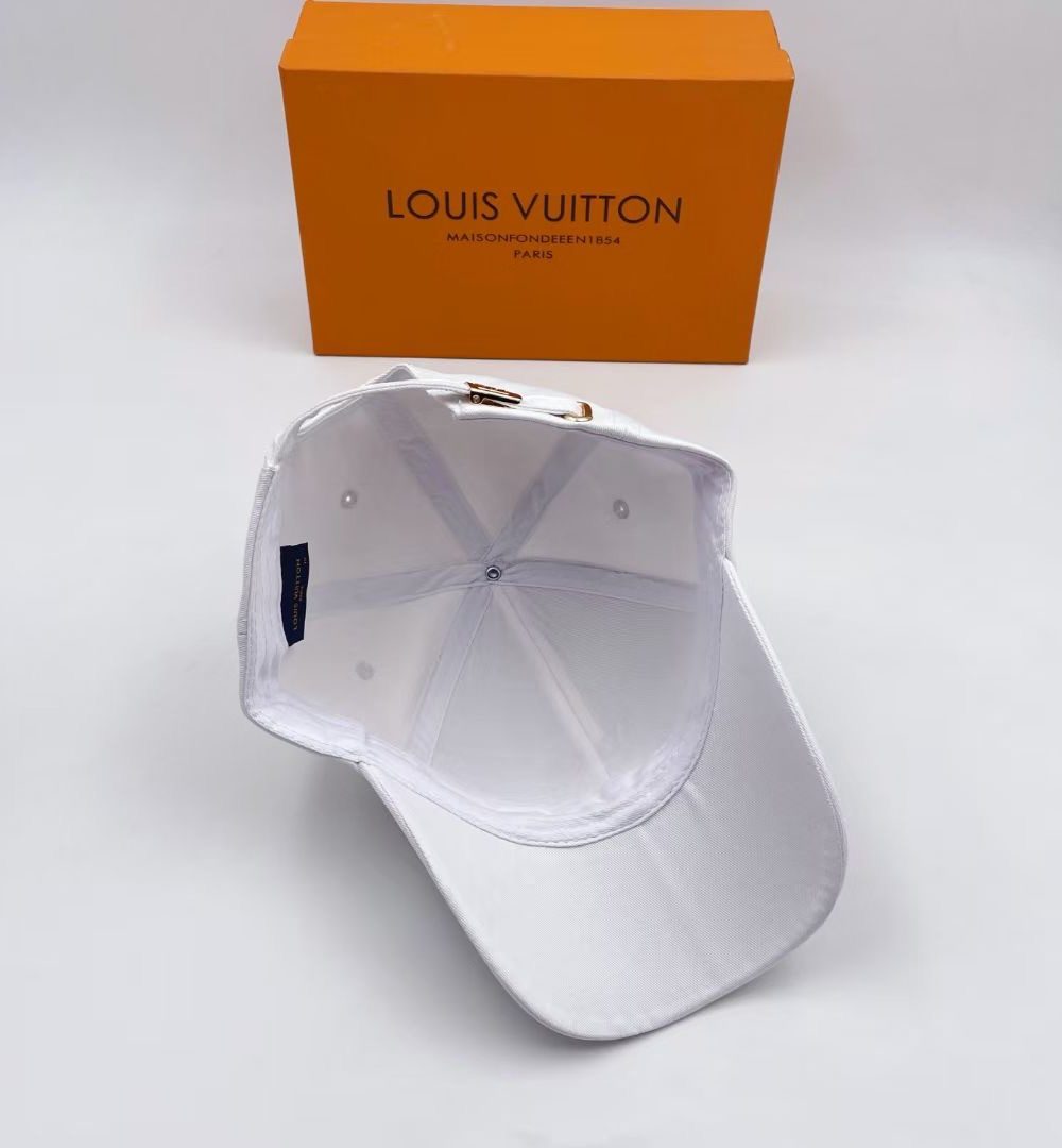 Louis Vuitton Embroidered Logo Baseball Cap White LV Cap