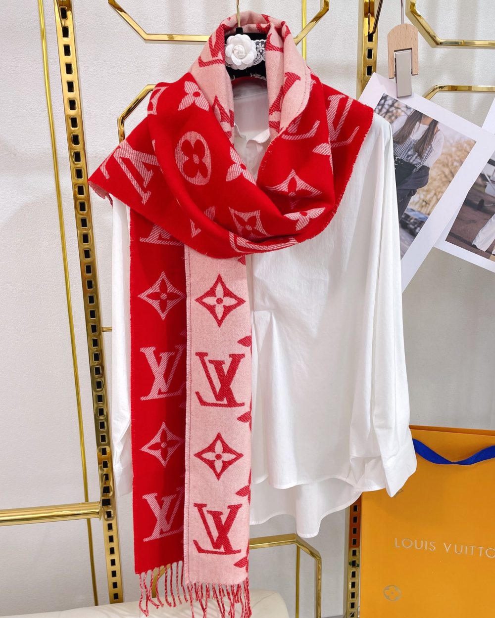Louis Vuitton Essential Monogram Red/Rose Scarf 180cm/71in