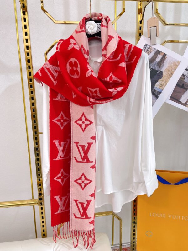 Louis Vuitton Essential Monogram Red/Rose Scarf 180cm/71in 
