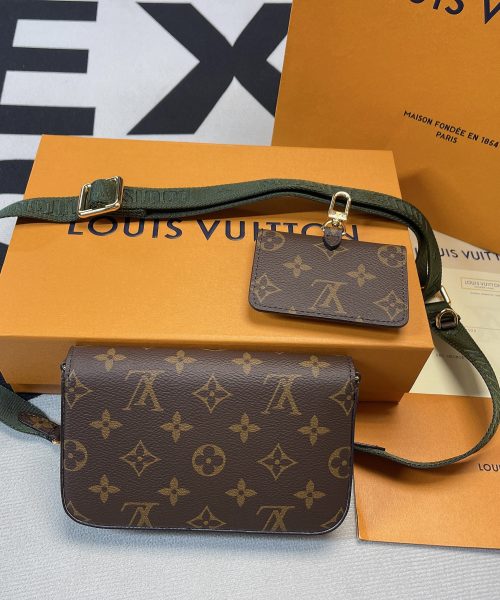1:1 Replica Louis Vuitton Felicie Strap & Go Monogram Canvas Khaki Green For Women, Women's Wallets 6.7in/17cm LV M80091