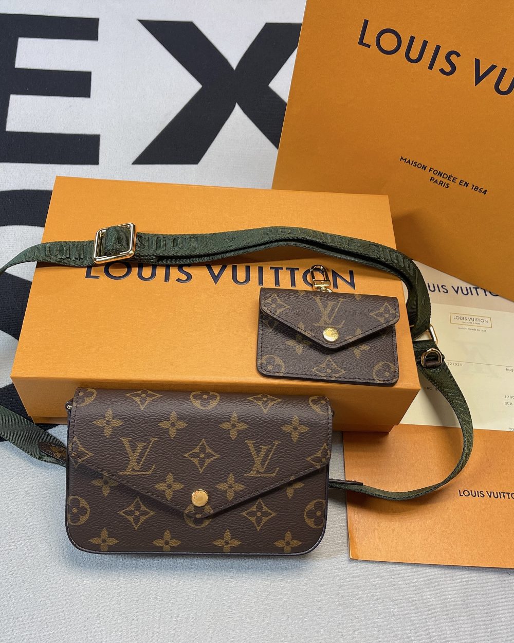 1:1 Replica Louis Vuitton Felicie Strap & Go Monogram Canvas Khaki Green For Women, Women's Wallets 6.7in/17cm LV M80091