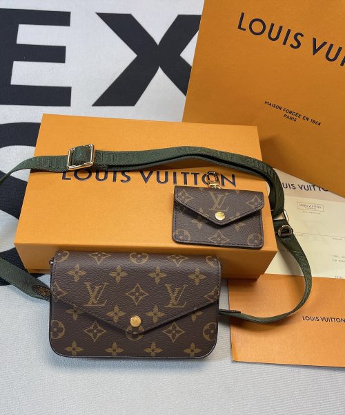 1:1 Replica Louis Vuitton Felicie Strap & Go Monogram Canvas Khaki Green For Women, Women's Wallets 6.7in/17cm LV M80091