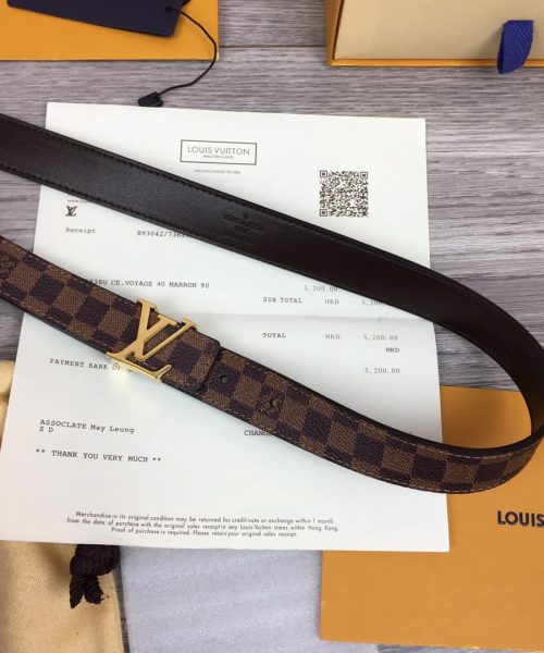 1:1 Replica Louis Vuitton Iconic Reversible LV Belt Damier Brown Black With Gold Metal Buckle LV Women Belt
