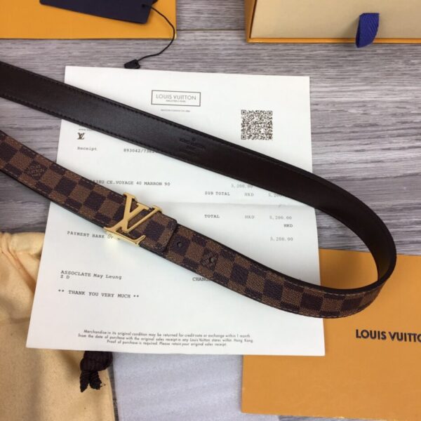1:1 Replica Louis Vuitton Iconic Reversible LV Belt Damier Brown Black With Gold Metal Buckle LV Women Belt