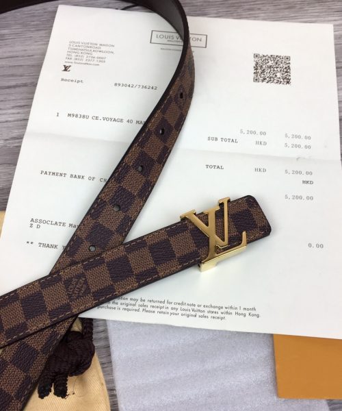 1:1 Replica Louis Vuitton Iconic Reversible LV Belt Damier Brown Black With Gold Metal Buckle LV Women Belt