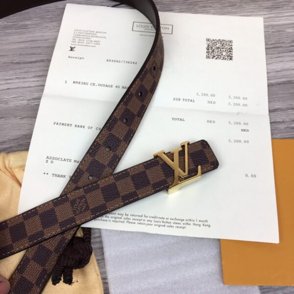 1:1 Replica Louis Vuitton Iconic Reversible LV Belt Damier Brown Black With Gold Metal Buckle LV Women Belt