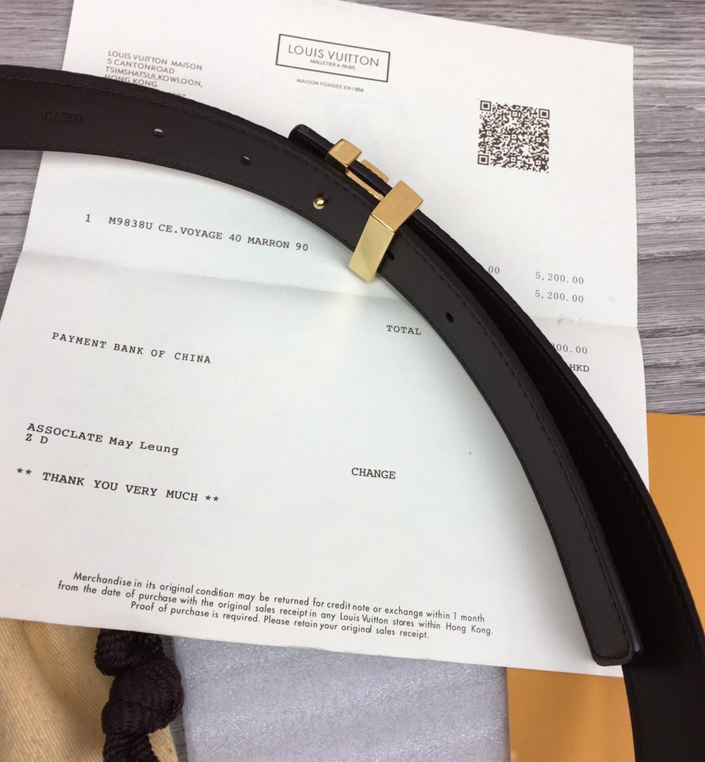 1:1 Replica Louis Vuitton Iconic Reversible LV Belt Damier Brown Black With Gold Metal Buckle LV Women Belt