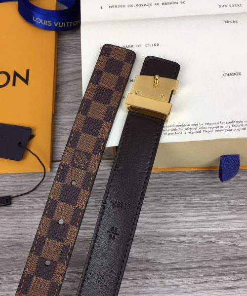 1:1 Replica Louis Vuitton Iconic Reversible LV Belt Damier Brown Black With Gold Metal Buckle LV Women Belt