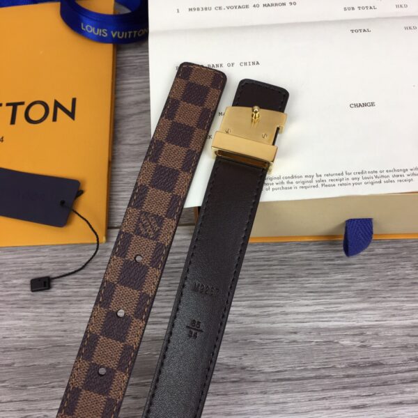 1:1 Replica Louis Vuitton Iconic Reversible LV Belt Damier Brown Black With Gold Metal Buckle LV Women Belt