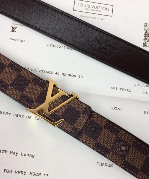 1:1 Replica Louis Vuitton Iconic Reversible LV Belt Damier Brown Black With Gold Metal Buckle LV Women Belt