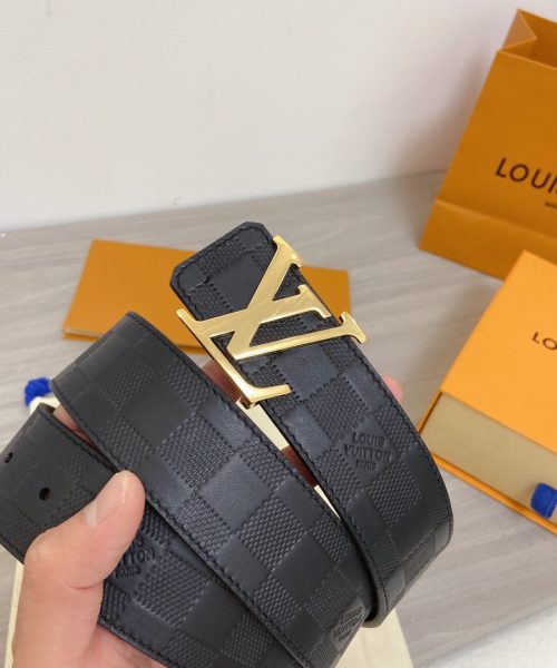 1:1 Replica Louis Vuitton Initiales LV Belt in Damier Embossed with Gold Toned Hardware LV Women Belt LV