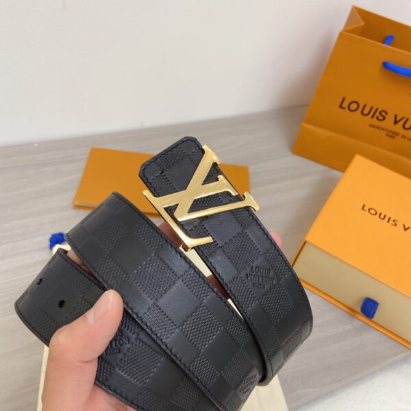 1:1 Replica Louis Vuitton Initiales LV Belt in Damier Embossed with Gold Toned Hardware LV Women Belt LV