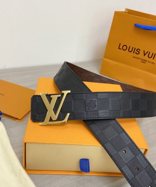 1:1 Replica Louis Vuitton Initiales LV Belt in Damier Embossed with Gold Toned Hardware LV Women Belt LV