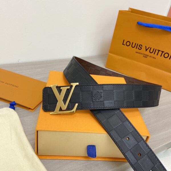 1:1 Replica Louis Vuitton Initiales LV Belt in Damier Embossed with Gold Toned Hardware LV Women Belt LV