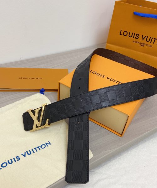 1:1 Replica Louis Vuitton Initiales LV Belt in Damier Embossed with Gold Toned Hardware LV Women Belt LV