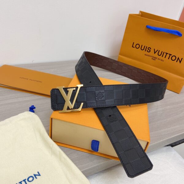 1:1 Replica Louis Vuitton Initiales LV Belt in Damier Embossed with Gold Toned Hardware LV Women Belt LV