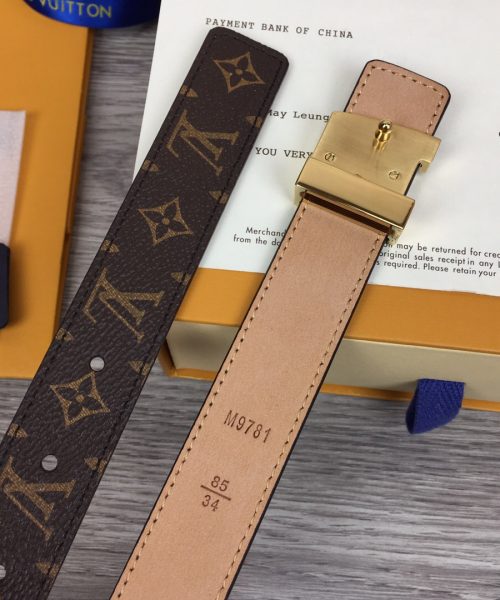 1:1 Replica Louis Vuitton Initiales LV Belt Monogram Canvas Brown With Gold Metal Buckle LV Women Belt