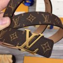 1:1 Replica Louis Vuitton Initiales LV Belt Monogram Canvas Brown With Gold Metal Buckle LV Women Belt