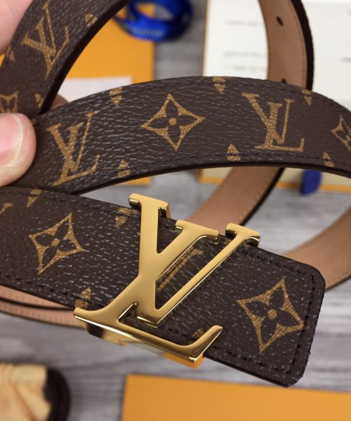 1:1 Replica Louis Vuitton Initiales LV Belt Monogram Canvas Brown With Gold Metal Buckle LV Women Belt
