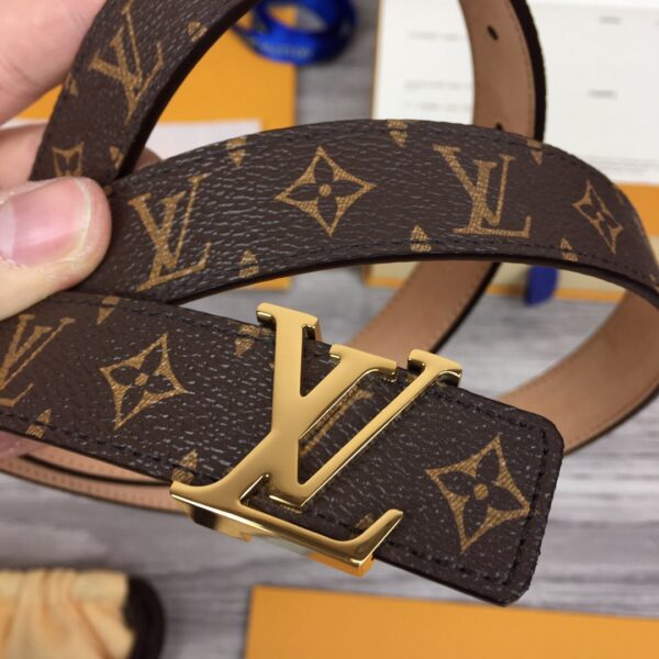 1:1 Replica Louis Vuitton Initiales LV Belt Monogram Canvas Brown With Gold Metal Buckle LV Women Belt