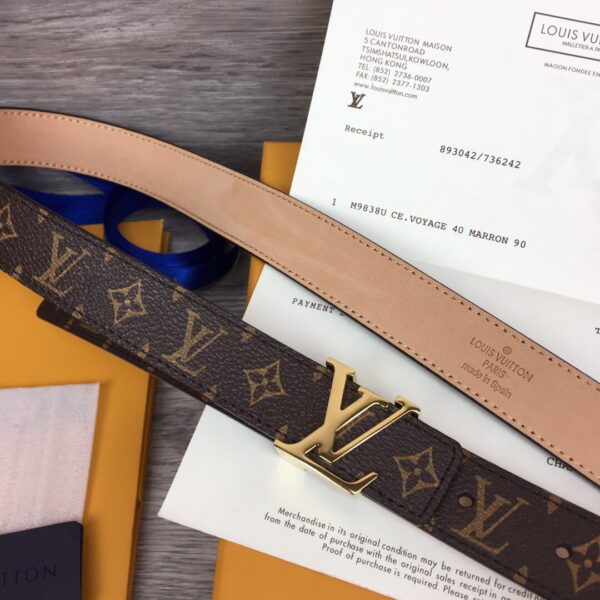 1:1 Replica Louis Vuitton Initiales LV Belt Monogram Canvas Brown With Gold Metal Buckle LV Women Belt