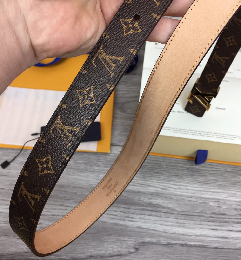 1:1 Replica Louis Vuitton Initiales LV Belt Monogram Canvas Brown With Gold Metal Buckle LV Women Belt