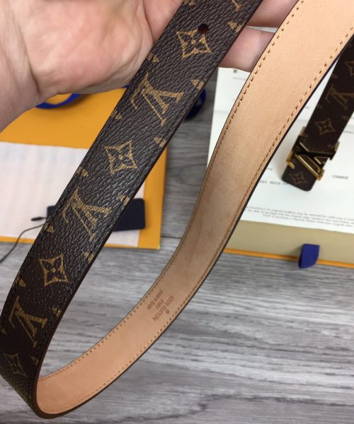 1:1 Replica Louis Vuitton Initiales LV Belt Monogram Canvas Brown With Gold Metal Buckle LV Women Belt