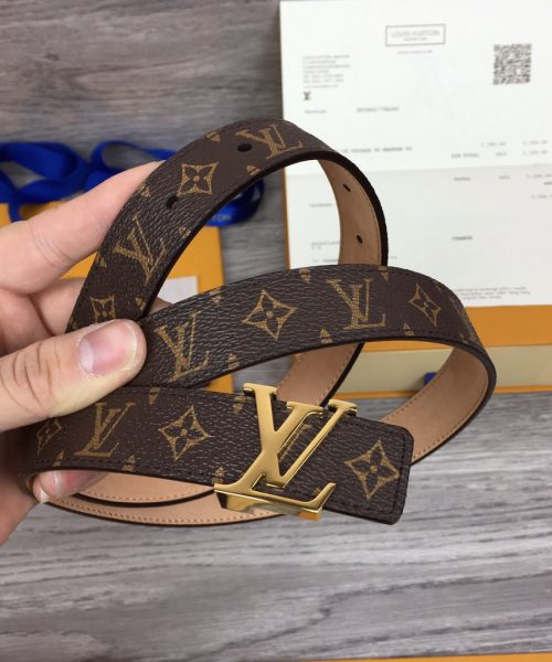 1:1 Replica Louis Vuitton Initiales LV Belt Monogram Canvas Brown With Gold Metal Buckle LV Women Belt