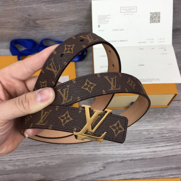 1:1 Replica Louis Vuitton Initiales LV Belt Monogram Canvas Brown With Gold Metal Buckle LV Women Belt