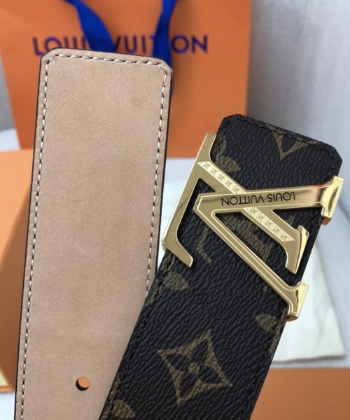 1:1 Replica Louis Vuitton Initiales LV Belt Monogram Canvas Gold Toned Hardware, LV Women Belt