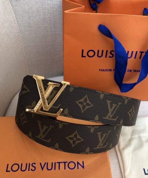 1:1 Replica Louis Vuitton Initiales LV Belt Monogram Canvas Gold Toned Hardware, LV Women Belt
