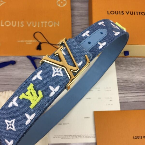 1:1 Replica Louis Vuitton Initiales Reversible Belt Monogram Denim Gold Toned Hardware LV Women Belt
