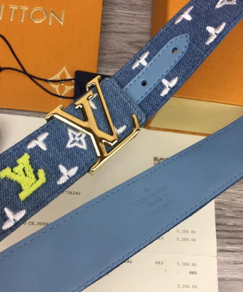 1:1 Replica Louis Vuitton Initiales Reversible Belt Monogram Denim Gold Toned Hardware LV Women Belt