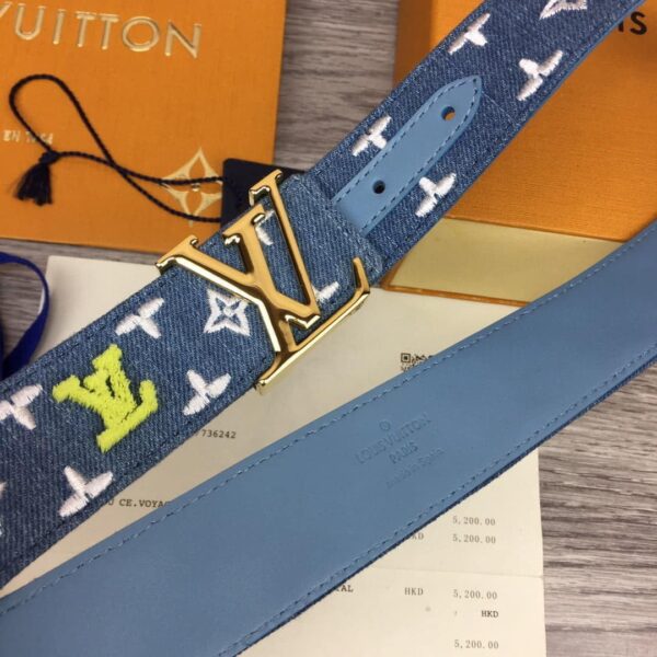 1:1 Replica Louis Vuitton Initiales Reversible Belt Monogram Denim Gold Toned Hardware LV Women Belt