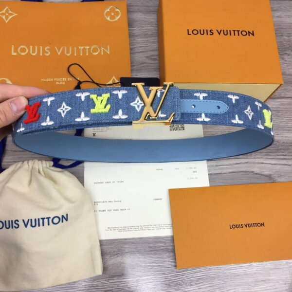 1:1 Replica Louis Vuitton Initiales Reversible Belt Monogram Denim Gold Toned Hardware LV Women Belt