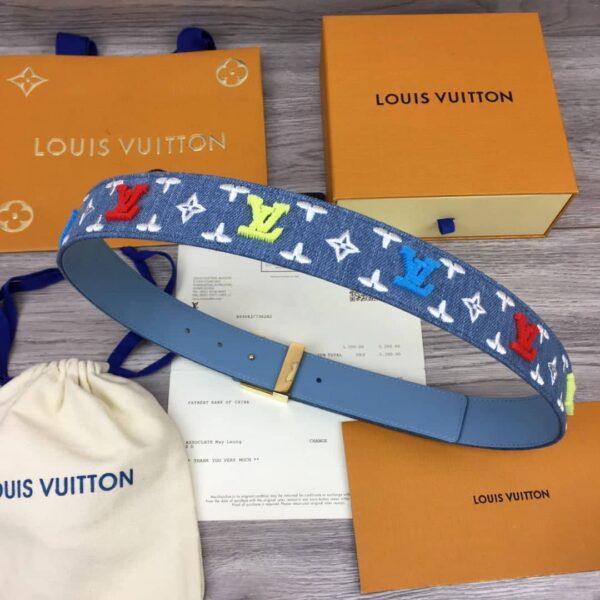 1:1 Replica Louis Vuitton Initiales Reversible Belt Monogram Denim Gold Toned Hardware LV Women Belt