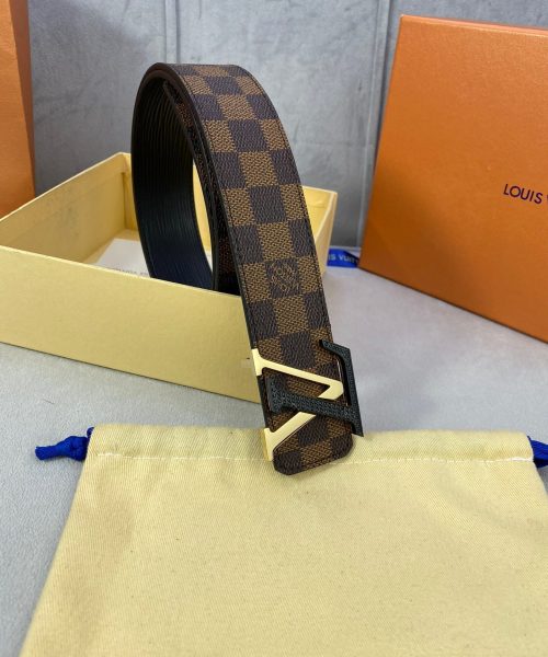 1:1 Replica Louis Vuitton Initiales Reversible LV Belt Damier Ebene Canvas with Black/Gold Toned Hardware LV Women Belt