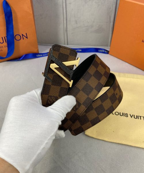 1:1 Replica Louis Vuitton Initiales Reversible LV Belt Damier Ebene Canvas with Black/Gold Toned Hardware LV Women Belt