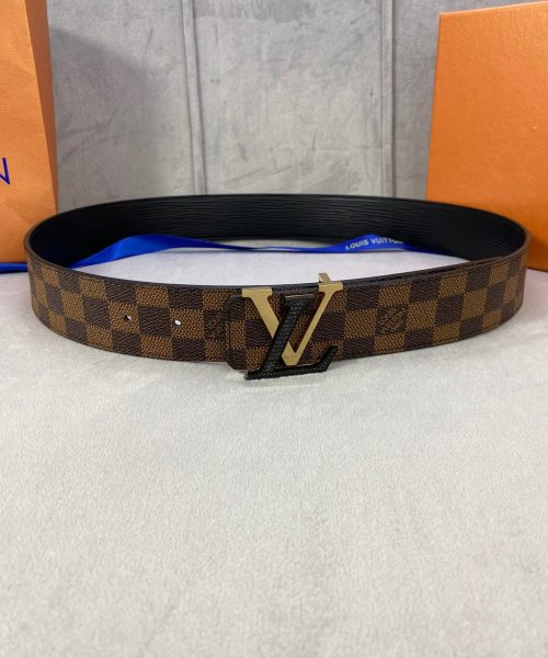 1:1 Replica Louis Vuitton Initiales Reversible LV Belt Damier Ebene Canvas with Black/Gold Toned Hardware LV Women Belt