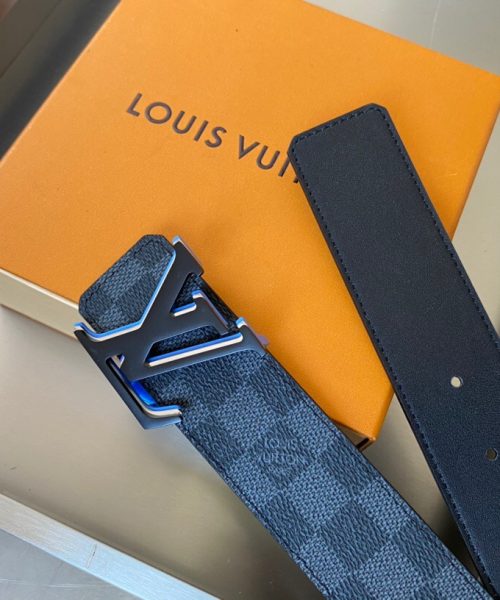 1:1 Replica Louis Vuitton Initiales Reversible LV Belt Damier Graphite with Black Toned Hardware LV Women Belt